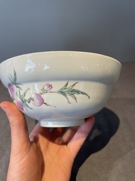 A Chinese famille rose 'nine peaches' bowl and a 'Wu Shuang Pu' covered bowl, Qianglong and Tongzhi mark, 19th C.