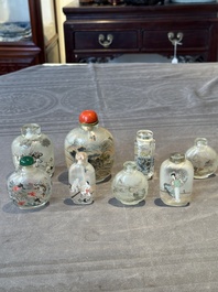 Eight Chinese inside-painted glass snuff bottles, signed Tang Zichuan 湯子川 and Ye Zhongzhi 葉仲芝, 20th C.