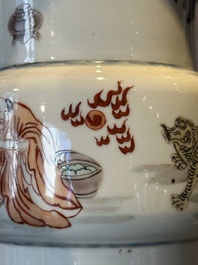 A Chinese famille verte 'gu' vase with narrative design, 19th C.