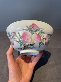A Chinese famille rose 'nine peaches' bowl and a 'Wu Shuang Pu' covered bowl, Qianglong and Tongzhi mark, 19th C.