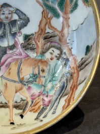 A Chinese famille rose 'Don Quixote' cup and saucer, 18/19th C.