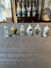 Six various Chinese porcelain and glass snuff bottles, 19th C.