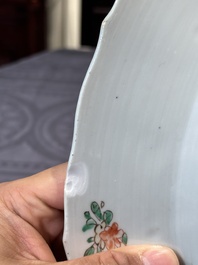 A Chinese famille verte 'river landscape' dish, artemisia leaf mark, Kangxi