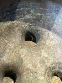 A large Chinese bronze tripod censer with two handles, 19th C.