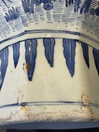 A Chinese octagonal blue and white 'birds and flowers' vase, Transitional period