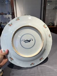 A Chinese famille verte 'river landscape' dish, artemisia leaf mark, Kangxi