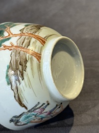 A Chinese famille rose 'Don Quixote' cup and saucer, 18/19th C.