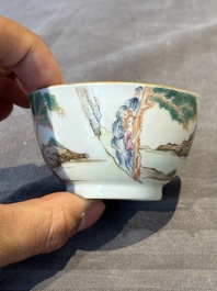 A Chinese famille rose 'Don Quixote' cup and saucer, 18/19th C.