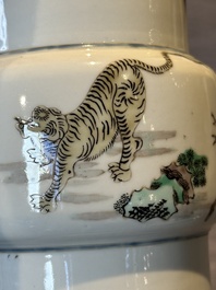 A Chinese famille verte 'gu' vase with narrative design, 19th C.