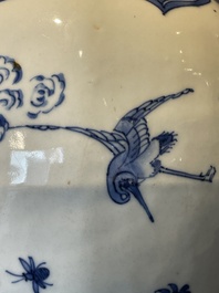A Chinese octagonal blue and white 'birds and flowers' vase, Transitional period