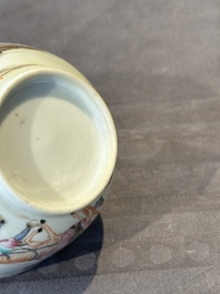 A Chinese famille rose 'Don Quixote' cup and saucer, 18/19th C.