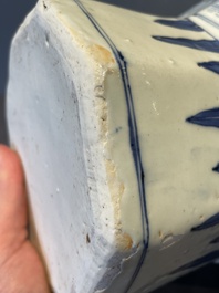 A Chinese octagonal blue and white 'birds and flowers' vase, Transitional period