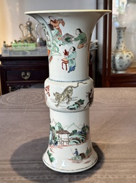 A Chinese famille verte 'gu' vase with narrative design, 19th C.