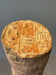 A death mask, a Ushabti, an oil lamp and a ritual cone with hieroglyphs, Egypt, 15th/1st C. B.C.