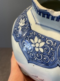 A Chinese octagonal blue and white 'birds and flowers' vase, Transitional period
