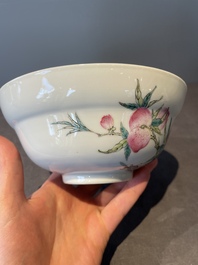 A Chinese famille rose 'nine peaches' bowl and a 'Wu Shuang Pu' covered bowl, Qianglong and Tongzhi mark, 19th C.