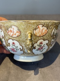 A Chinese Canton famille rose bowl and cover with figures in a landscape, Qianlong