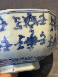 A Chinese blue and white octagonal 'bajixiang' bowl, Ming