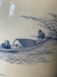 A fine Chinese blue and white 'Bleu de Hue' 'landscape' teapot with bronze mount, Chenghua mark, 18/19th C.