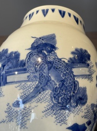 A Chinese blue and white 'mythical animals' vase, Transitional period