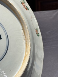 A Chinese famille verte 'river landscape' dish, artemisia leaf mark, Kangxi