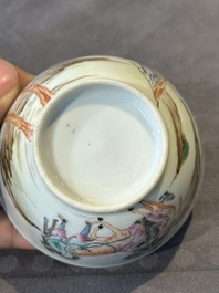 A Chinese famille rose 'Don Quixote' cup and saucer, 18/19th C.