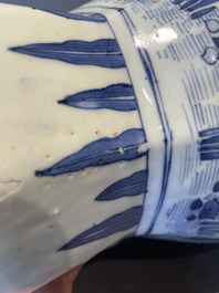 A Chinese octagonal blue and white 'birds and flowers' vase, Transitional period