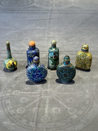 Six Chinese cloisonn&eacute; snuff bottles, Qianlong mark, 19/20th C.