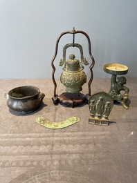 A varied collection of five Chinese bronze objects, 4th C. B.C./15th C.