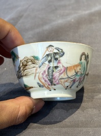 A Chinese famille rose 'Don Quixote' cup and saucer, 18/19th C.