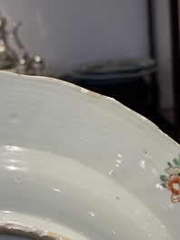 A Chinese famille verte 'river landscape' dish, artemisia leaf mark, Kangxi