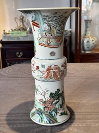 A Chinese famille verte 'gu' vase with narrative design, 19th C.