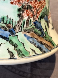 A Chinese famille verte 'gu' vase with narrative design, 19th C.