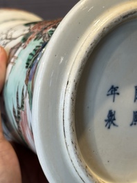 A Chinese famille verte 'gu' vase with narrative design, 19th C.