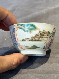 A Chinese famille rose 'Don Quixote' cup and saucer, 18/19th C.