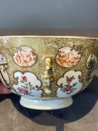 A Chinese Canton famille rose bowl and cover with figures in a landscape, Qianlong