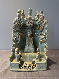 A Chinese Longquan celadon shrine of Guanyin, Ming or later