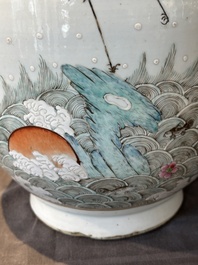 A pair of Chinese famille rose vases with cranes, 19th C.