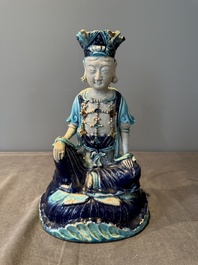 A Chinese Fahua Guanyin on stand, Ming