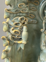 A Chinese Longquan celadon shrine of Guanyin, Ming or later
