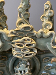 A Chinese Longquan celadon shrine of Guanyin, Ming or later