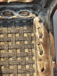 A Chinese rectangular huanghuali wooden stool with 'chilong' design, 17/18th C.