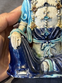 A Chinese Fahua Guanyin on stand, Ming
