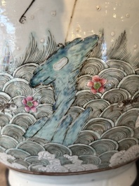A pair of Chinese famille rose vases with cranes, 19th C.