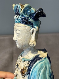 A Chinese Fahua Guanyin on stand, Ming