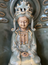 A Chinese Longquan celadon shrine of Guanyin, Ming or later