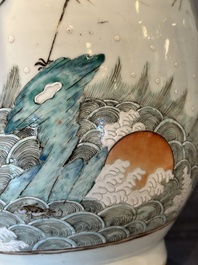 A pair of Chinese famille rose vases with cranes, 19th C.