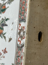 A rectangular Chinese famille verte tile with two-sided design, Kangxi