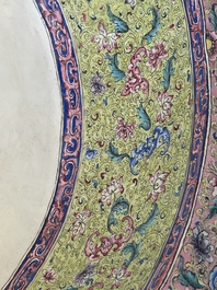 An exceptionally large Chinese Canton enamel basin with floral design, Yongzheng