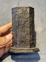 A Chinese tixi lacquer brush pot, 'bitong', Ming